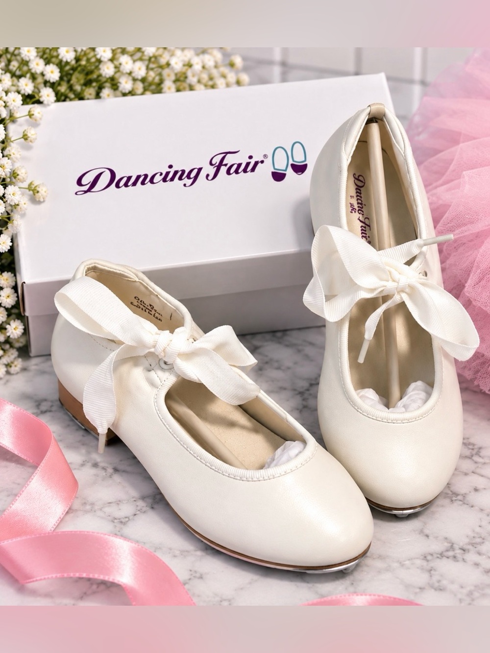 NEW Dancing Fair Girls White Tap Shoes